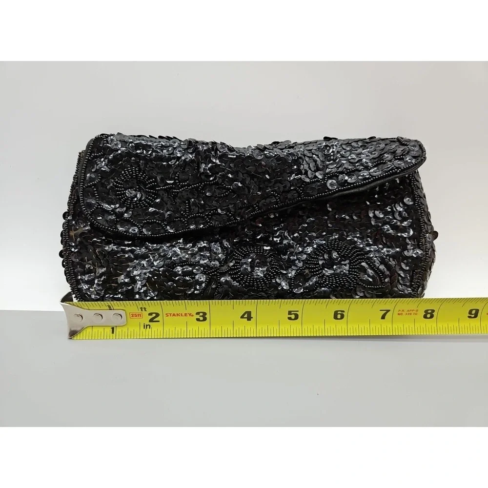 Vintage Black Beaded‎ Evening Clutch Made In Japan Hand Beaded